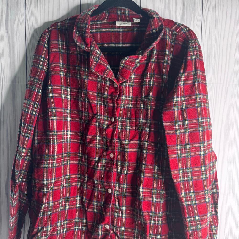 LL Bean Red Plaid Cotton Flannel Pajamas Set Womens Size 2XL Pants Button Down - Picture 3 of 5